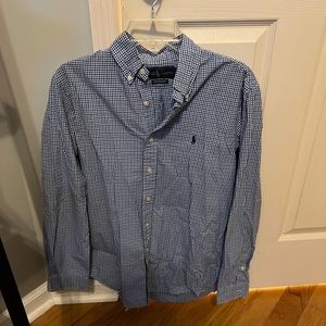 Blue Plaid Ralph Lauren Plaid Shirt, Size M Custom Fit